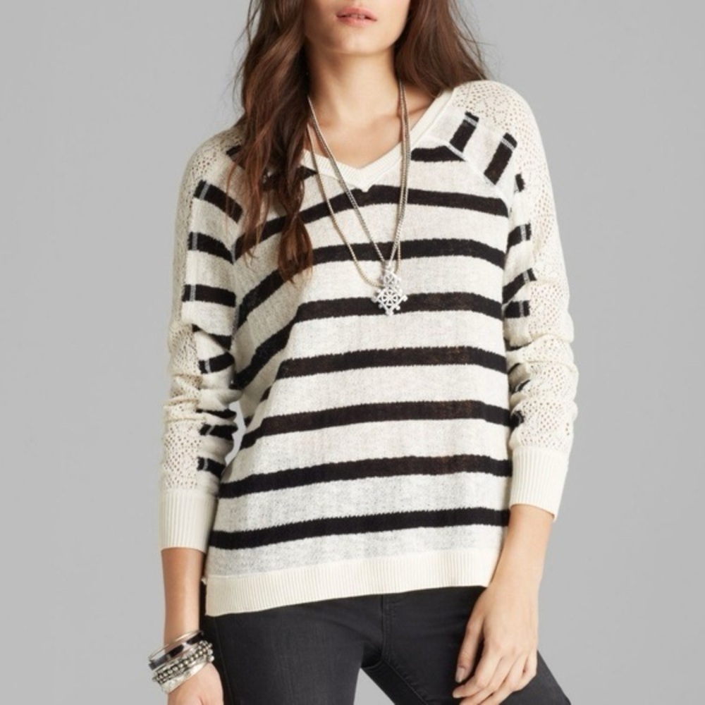 Free People V Neck Striped Sweater (Small)